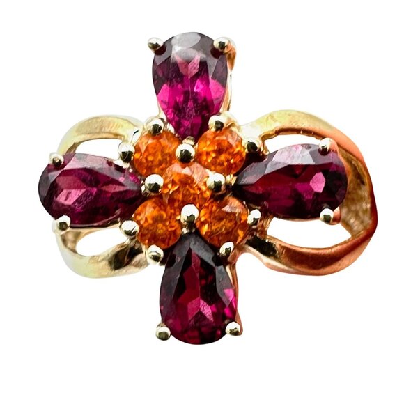 Unique Womens Ring 14K Gold Garnet Citrine 4 Grams Size 7 Estate Jewelry - Picture 2 of 5